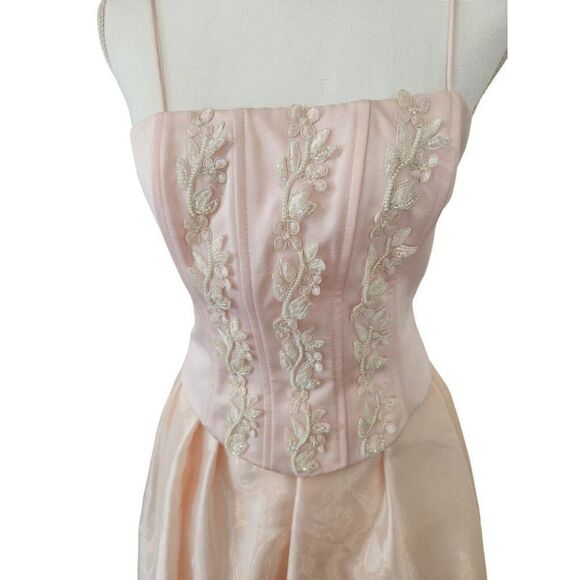Vintage 80s Roberta Pink Champagne Beaded Formal Prom Sleeveless Dress Gown S - Picture 2 of 10